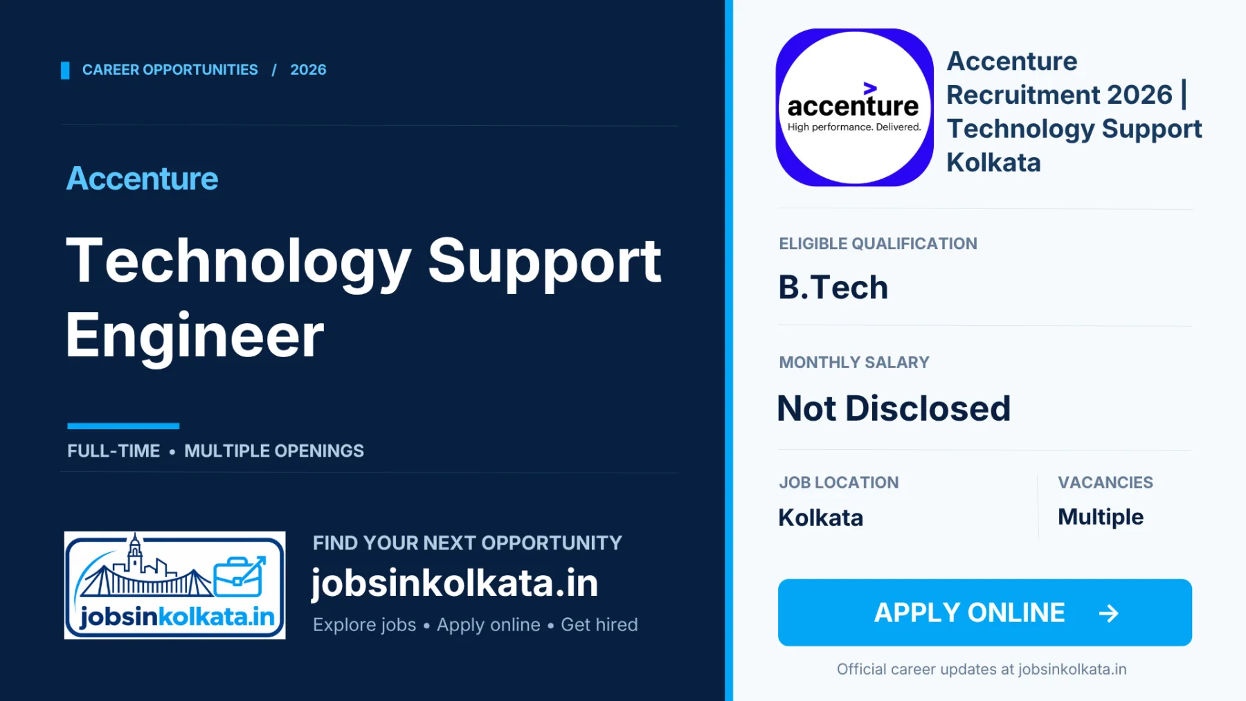 Accenture Recruitment 2026 – Technology Support Engineer Jobs in Kolkata | 3+ Years Experience